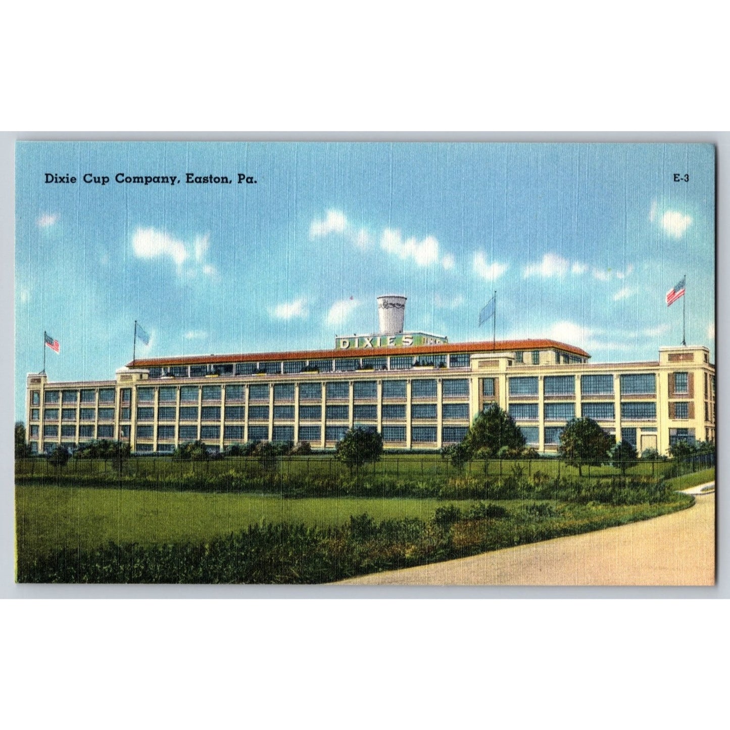 Easton PA Pennsylvania Dixie Cup Company Factory Building Linen Postcard Unused