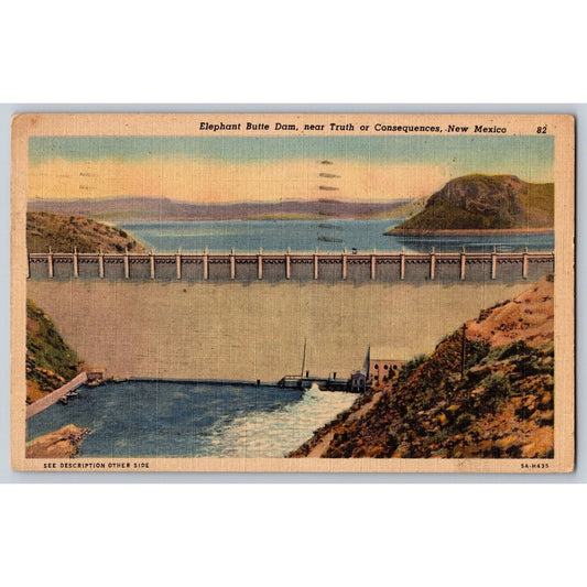 Truth or Consequences NM New Mexico Elephant Butte Dam White Border Postcard