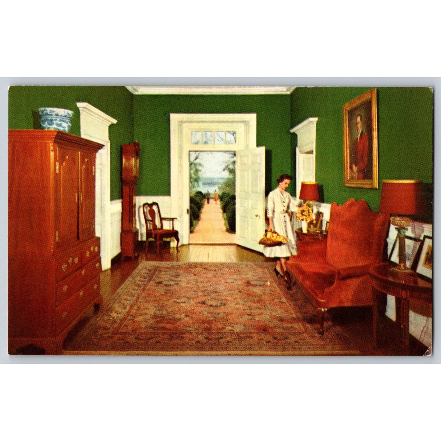 Richmond VA Virginia Williamsburg Berkeley Plantation Hallway Chrome Postcard