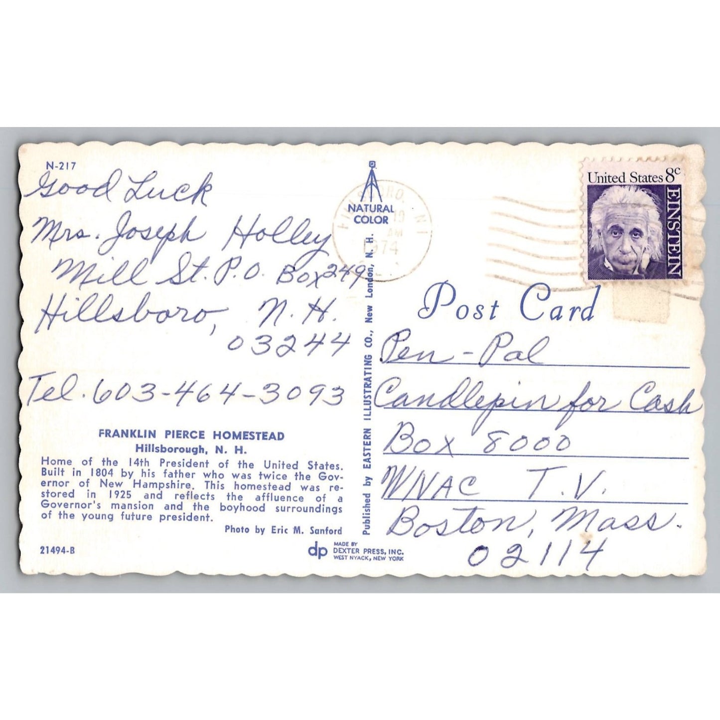 Hillsborough NH New Hampshire Franklin Pierce Homestead Postcard Dexter Press