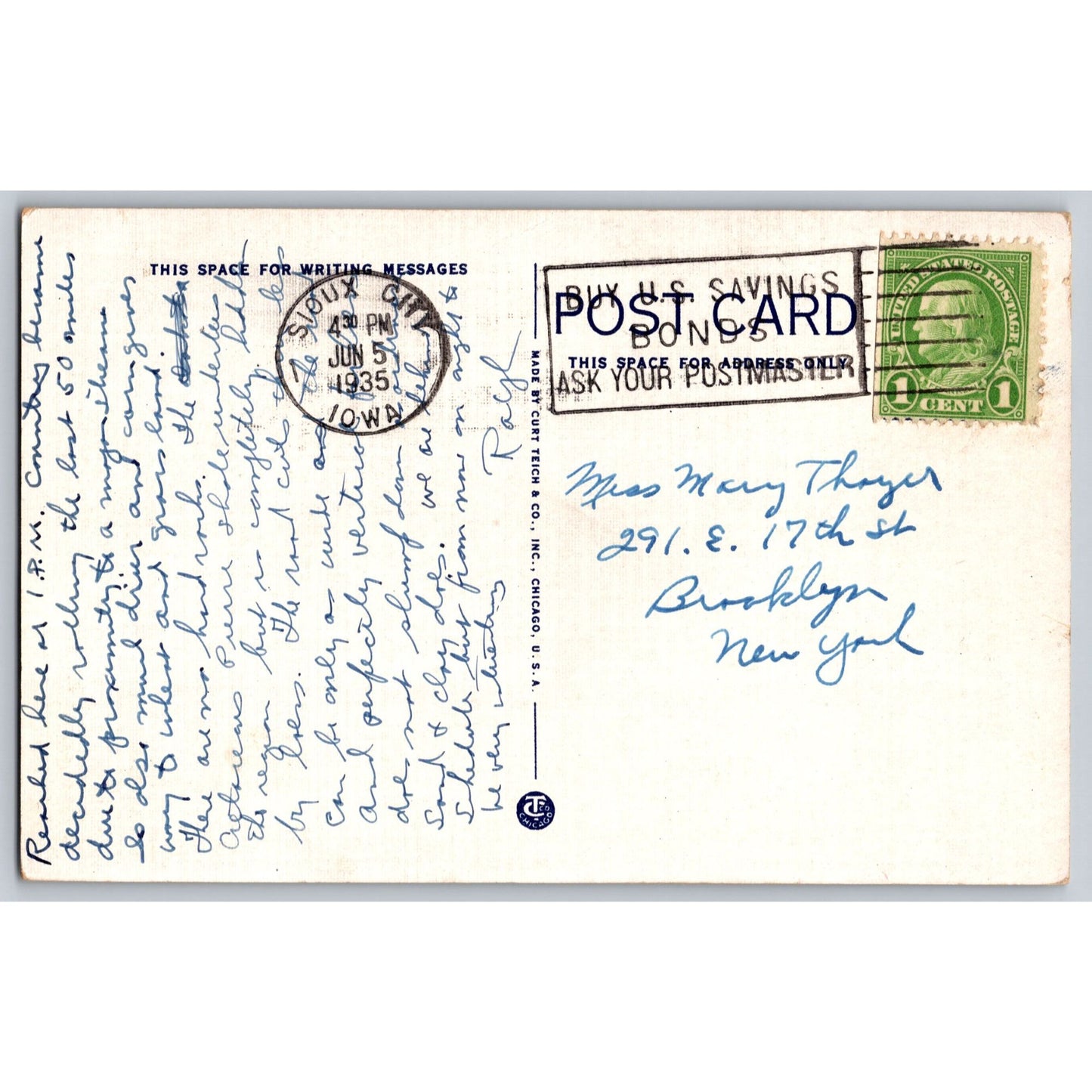 Three States Postcard Iowa South Dakota Nebraska Big Sioux Rivers 1935 CurtTeich