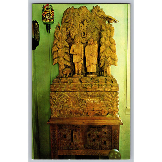 On The Lookout Clock Postcard Carved Bily Brothers Butternut Wood 7-Foot Clock