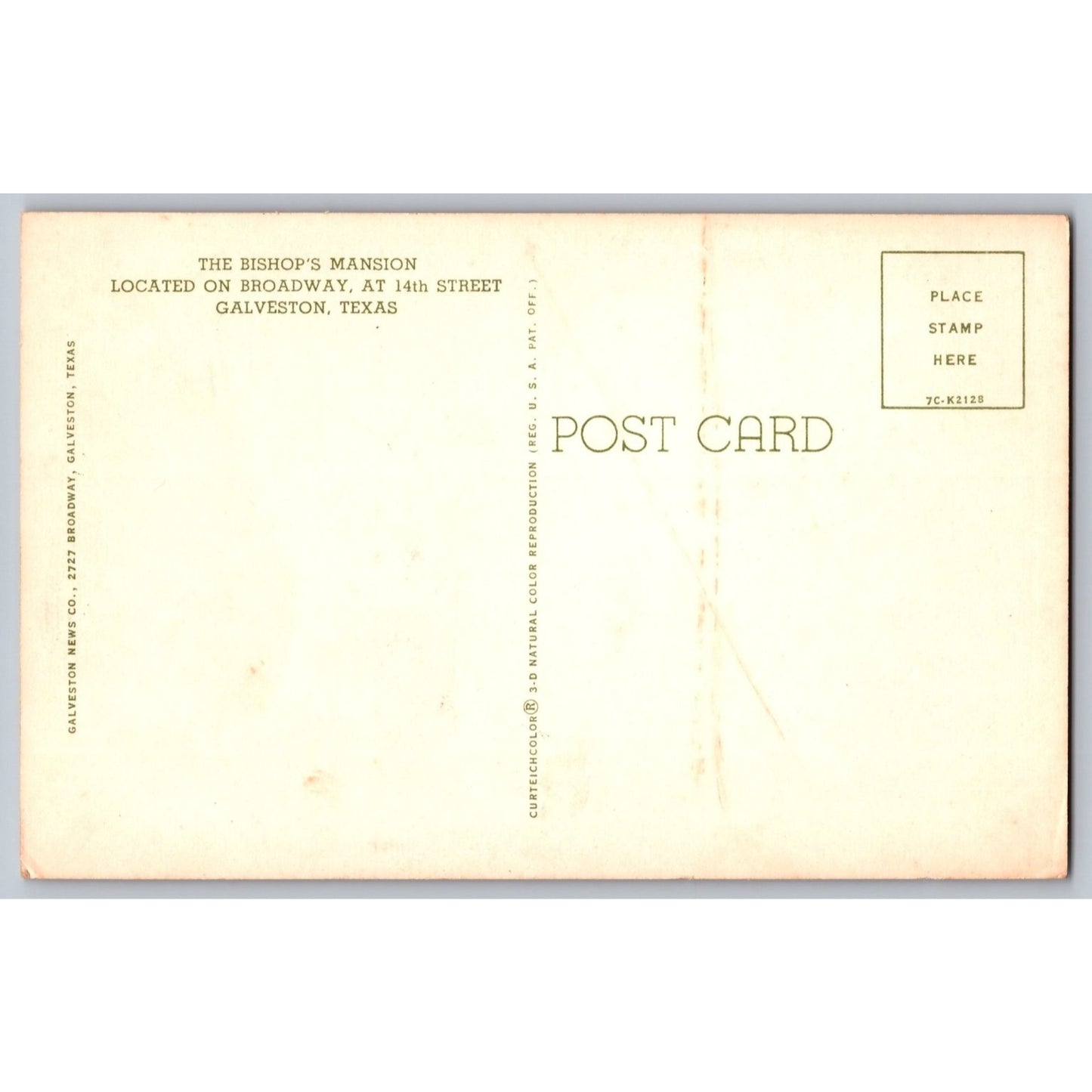 Galveston TX Texas Bishop's Mansion Chrome Postcard Unuse Curteichcolor