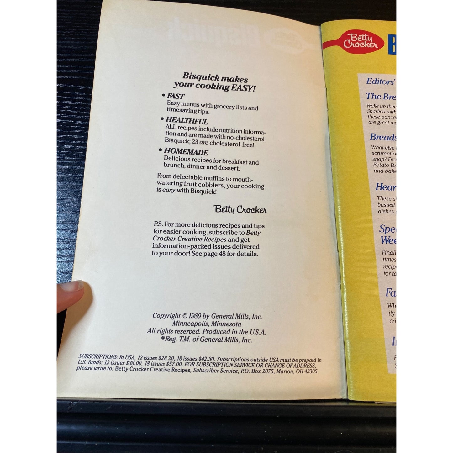 Betty Crocker 1989 Bisquick Recipe Cookbook Booklet No-Cholesterol Meal Ideas