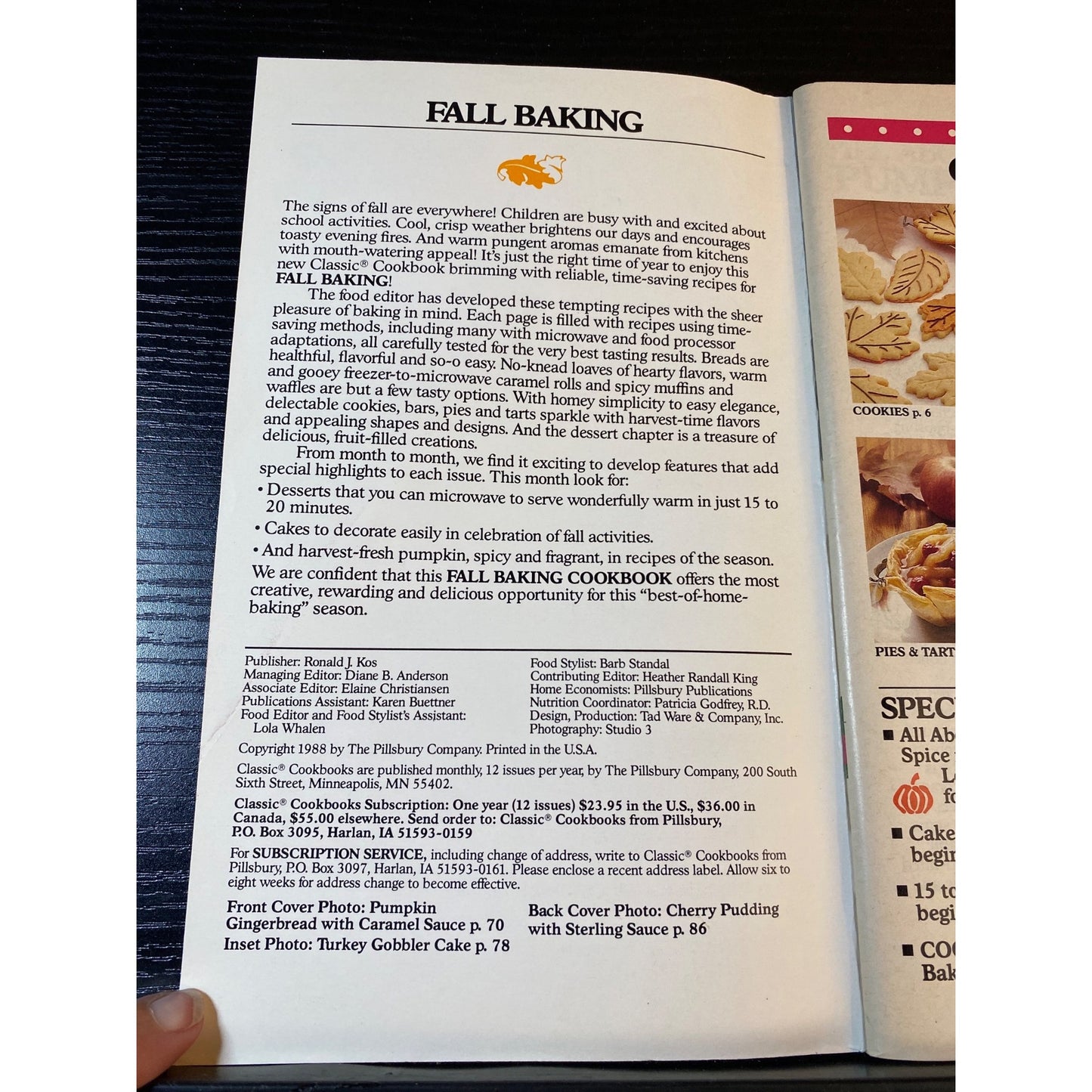 Pillsbury Classic Fall Baking Cookbook Booklet 1988 Cookies Breads Pies Desserts
