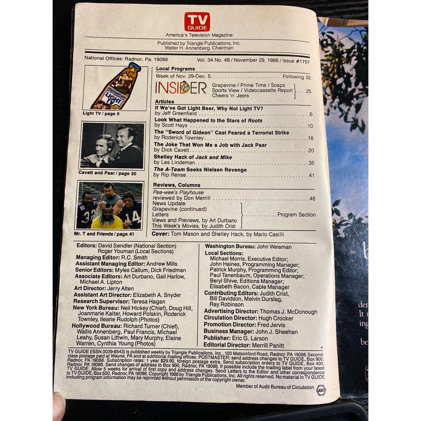 TV Guide Nov 29-Dec 5 1986 Shelley Hack