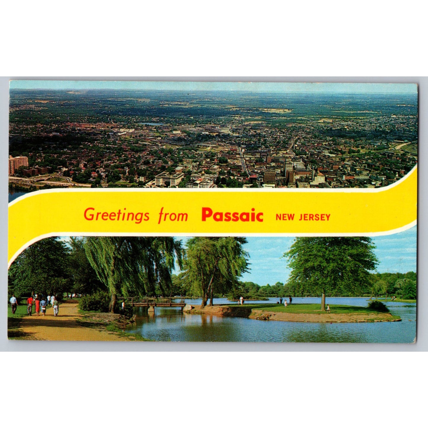 Passaic NJ New Jersey Greetings From Aerial & Park Views Chrome Postcard Unused