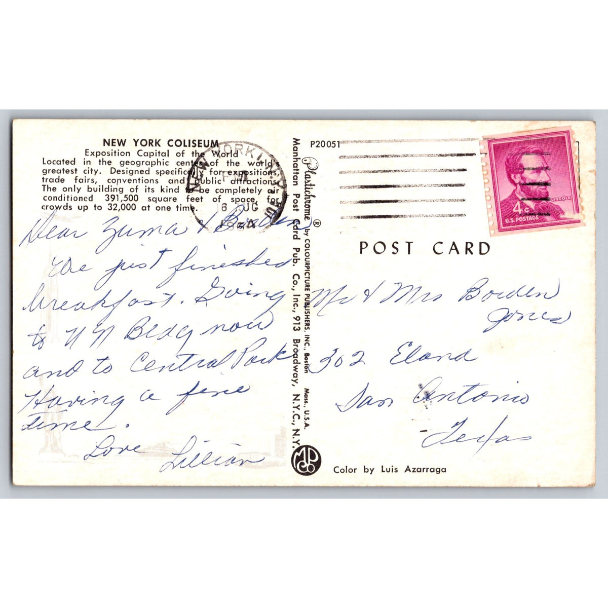 New York City NY Coliseum 1960s Chrome Postcard Used