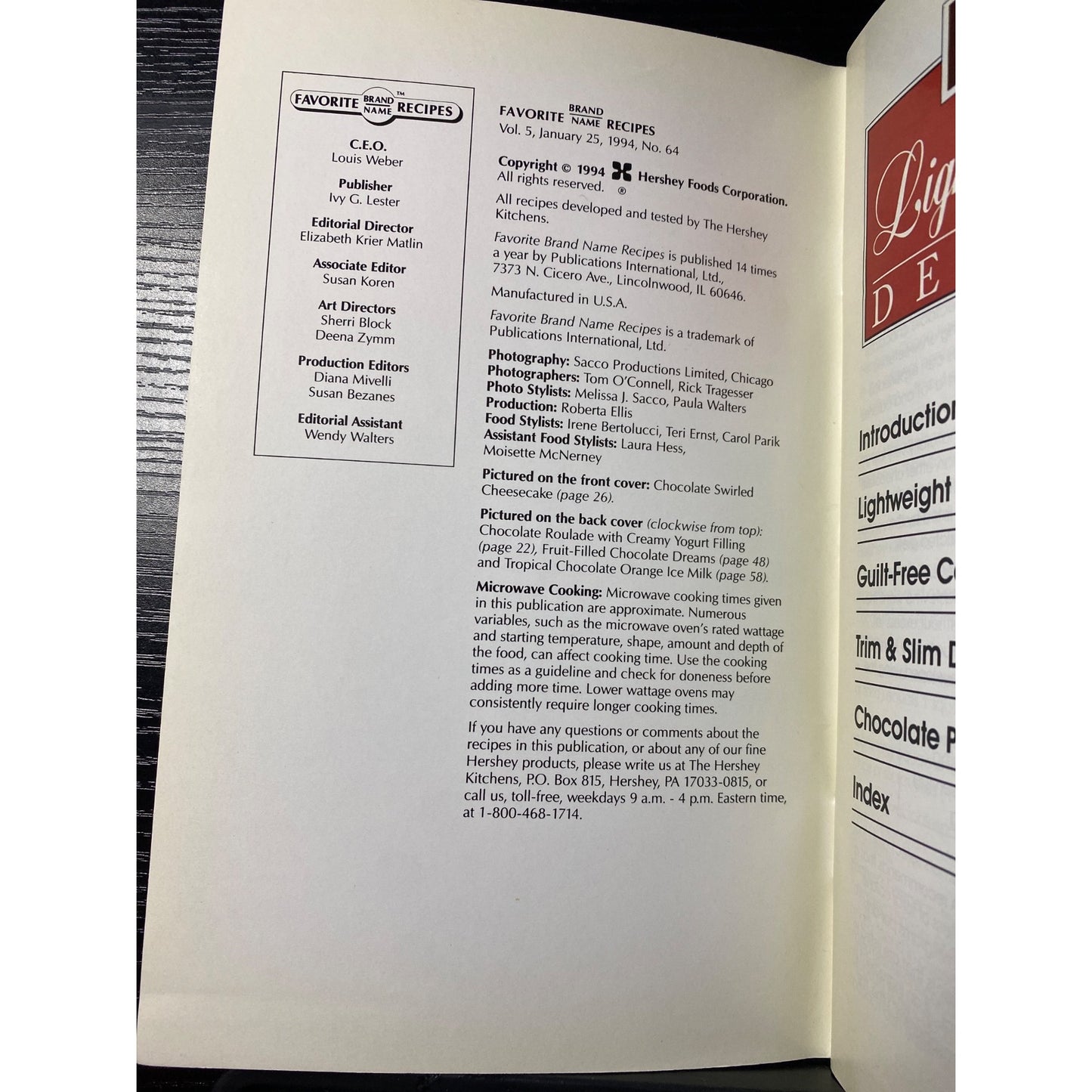 Hersheys Light & Luscious Desserts Favorite Name Brand Recipes Cookbook Booklet