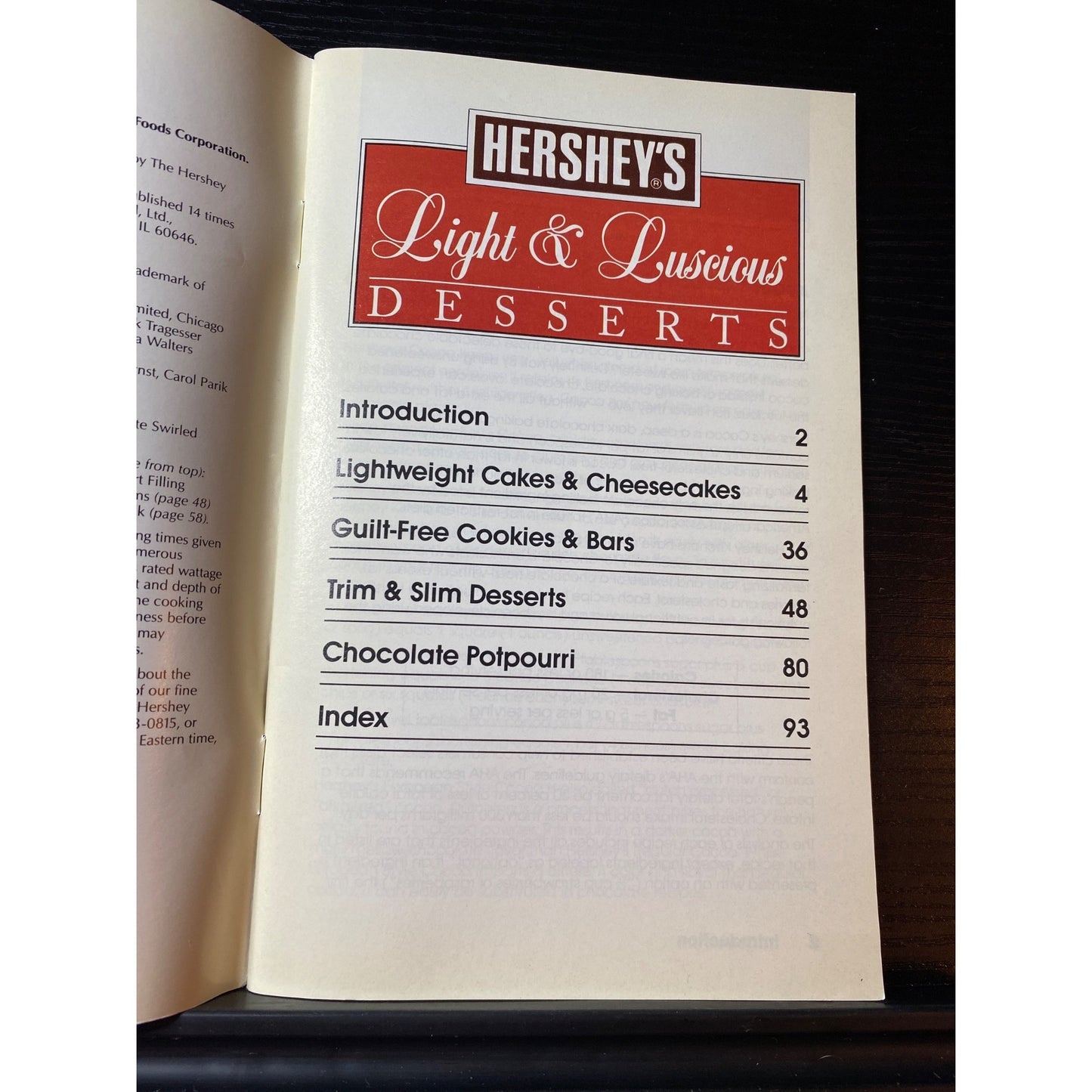 Hersheys Light & Luscious Desserts Favorite Name Brand Recipes Cookbook Booklet