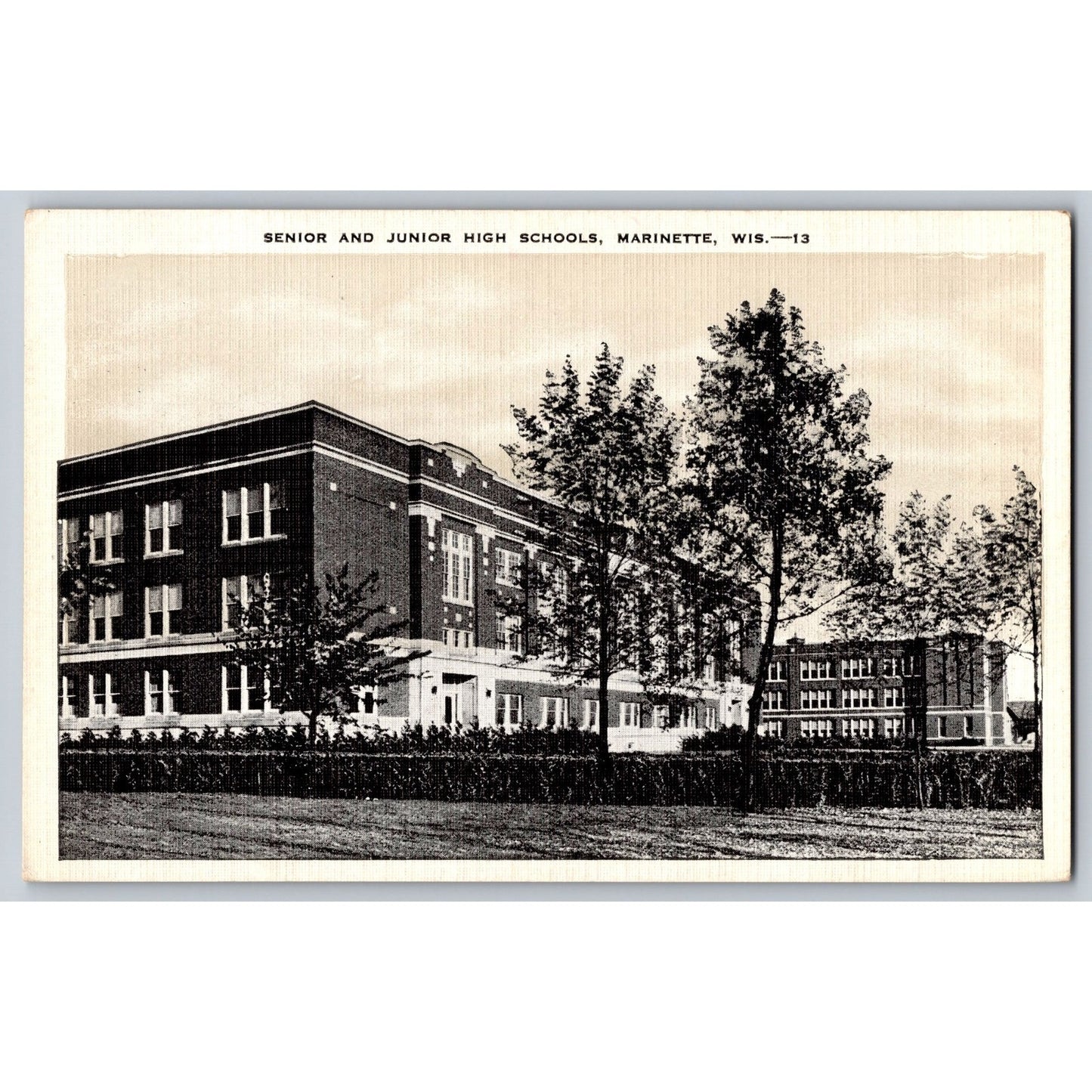 Marinette WI Wisconsin Senior & Junior High School White Border Postcard Unused