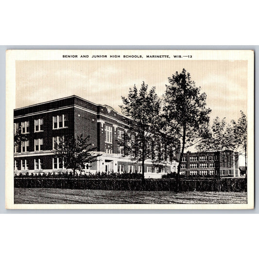 Marinette WI Wisconsin Senior & Junior High School White Border Postcard Unused