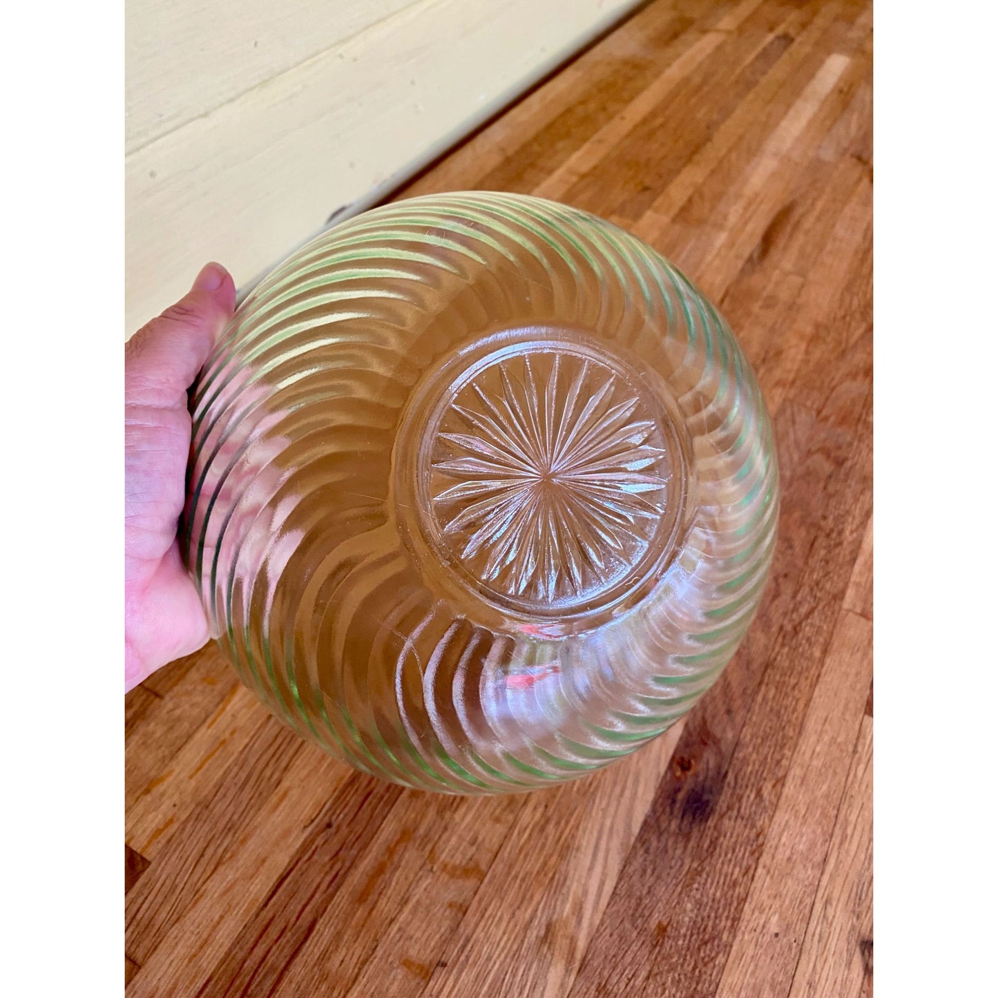 Imperial Glass Twisted Optic Green Bowl 9" Diameter Decorative Serving Dish