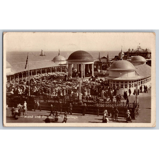 RPPC Hastings White Rock England UK Bandstand Promenade 1917 Real Photo Postcard