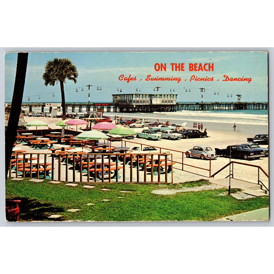 Daytona Beach Pier FL Florida Old Cars Chomre Postcard Unused Plasticrome