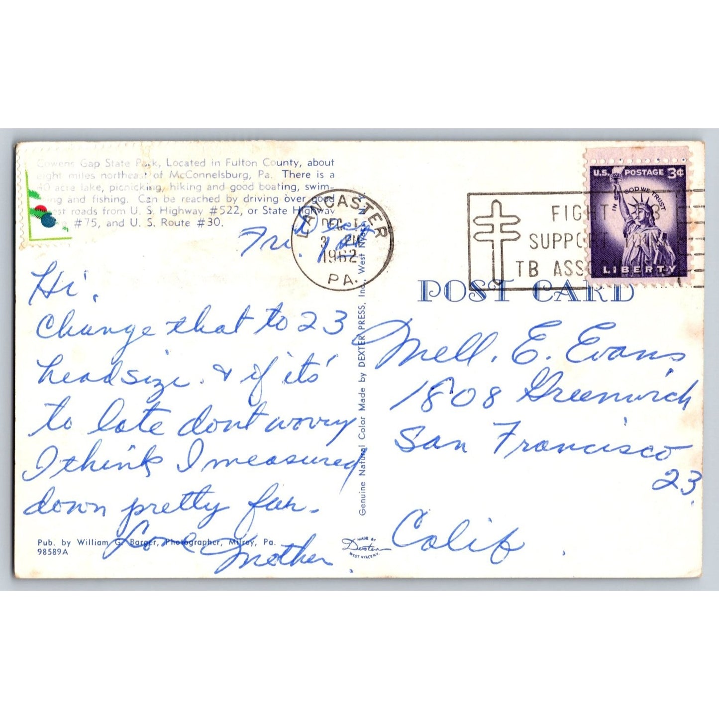 Cowens Gap State Park Pennsylvania PA Vintage Postcard Canoeing Lake
