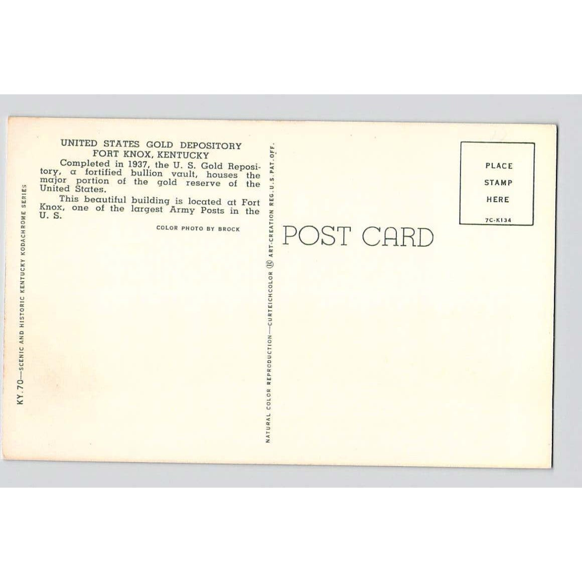Fort Knox KY Kentucky Gold Depository Chrome Postcard Unused