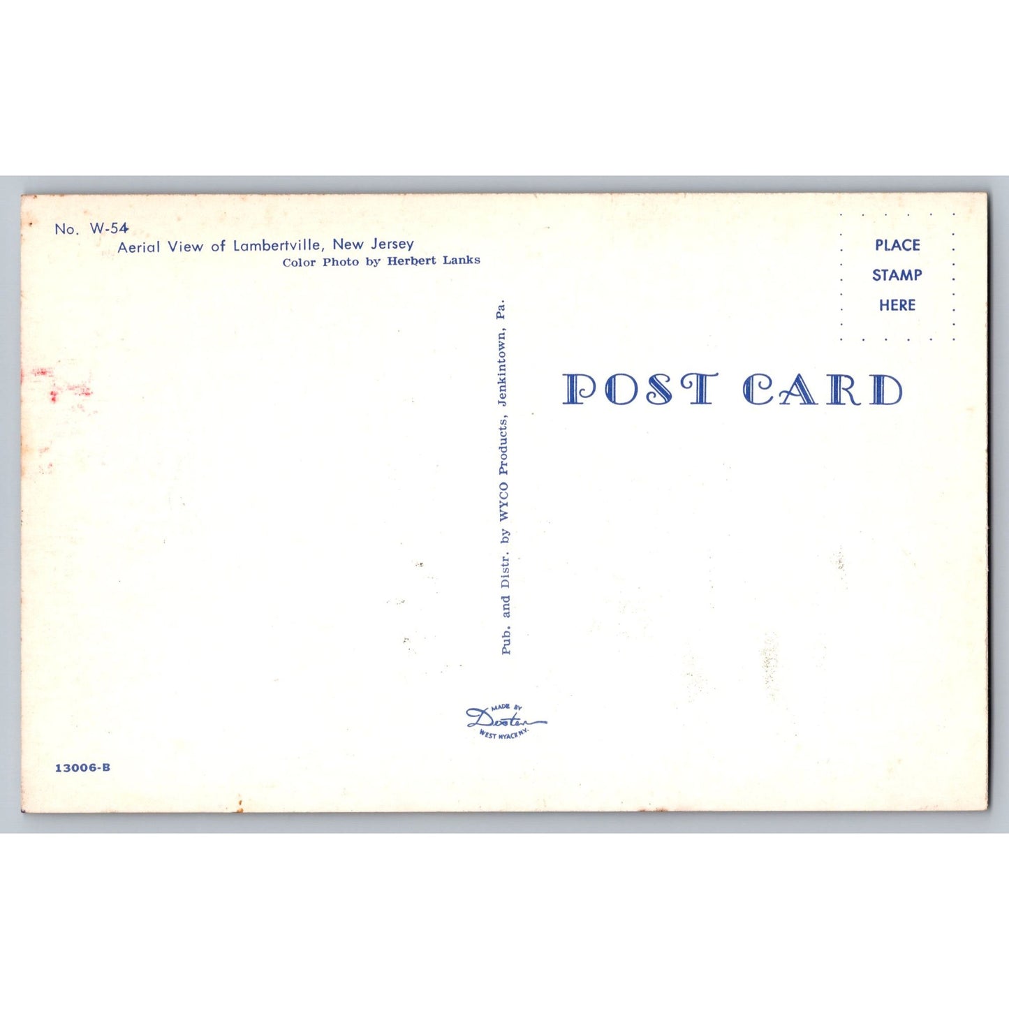 Lambertville NJ Aerial View Chrome Postcard Unused WICO Products