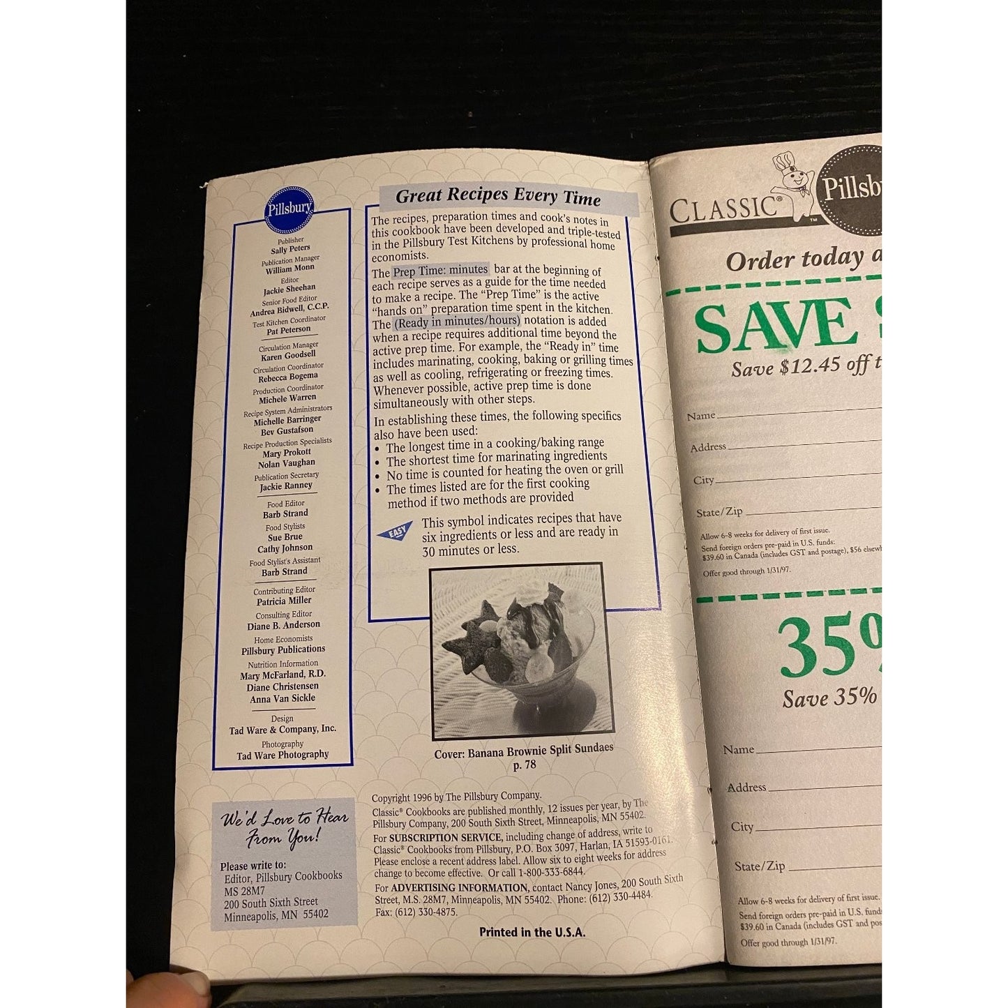 Pillsbury Classic Cookbook Booklet July 1996 #185 Easy Summer Recipes