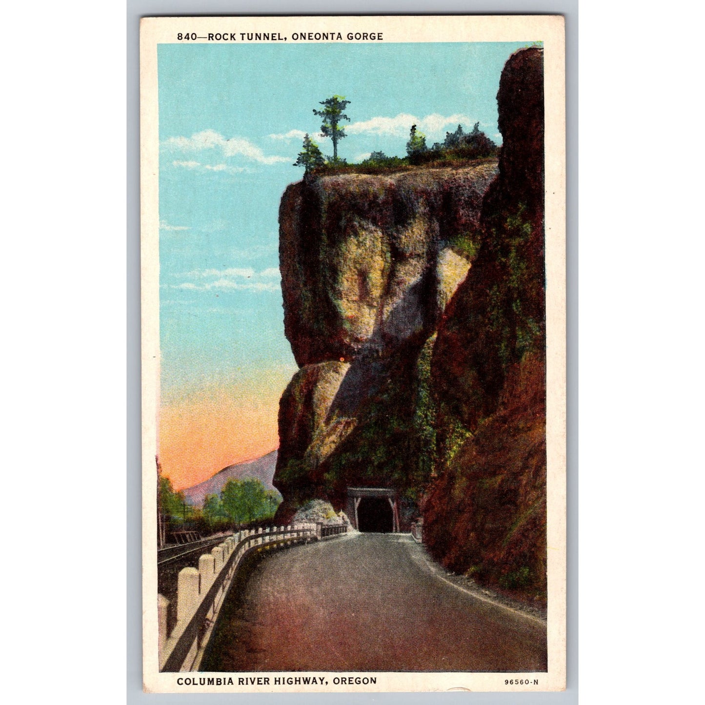 Columbia River Highway OR Oregon Oreonta Gorge Rock Tunnel Postcard 1930s