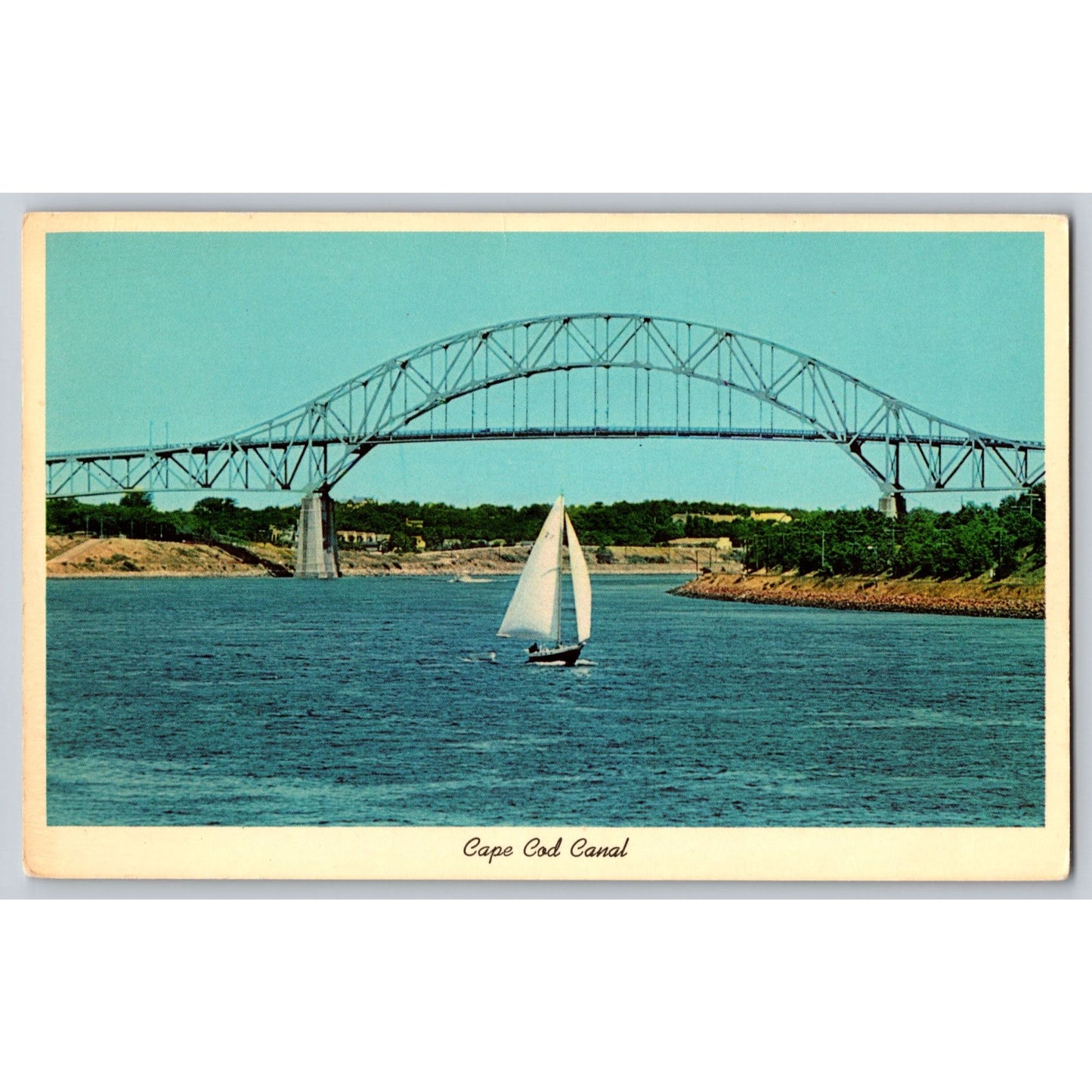 Cape Cod Canal MA Massachusetts Bourne Bridge & Sailboat 1966 Chrome Postcard