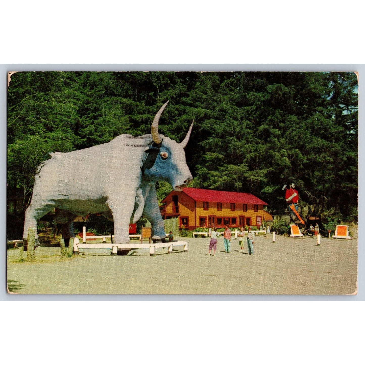 Klamath CA California Paul Bunyan's Blue Ox Babe Redwood Highway 1954 Postcard