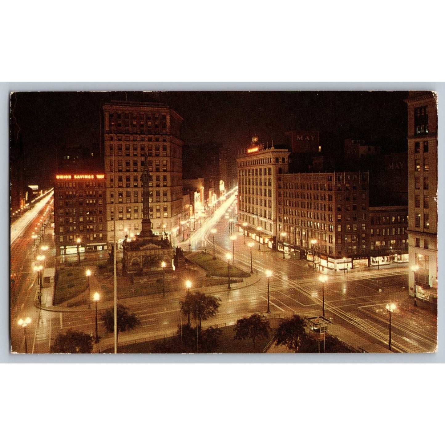 Cleveland OH Ohio Public Square with Soldiers Monument Night View Postcard