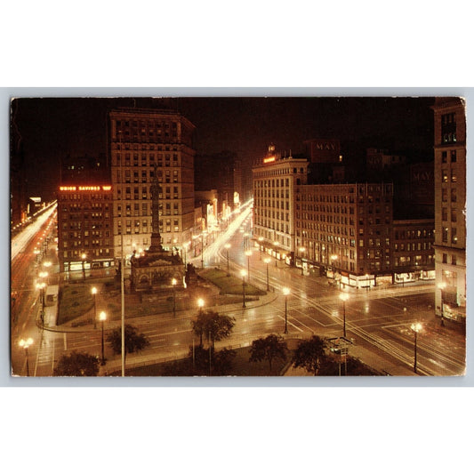 Cleveland OH Ohio Public Square with Soldiers Monument Night View Postcard