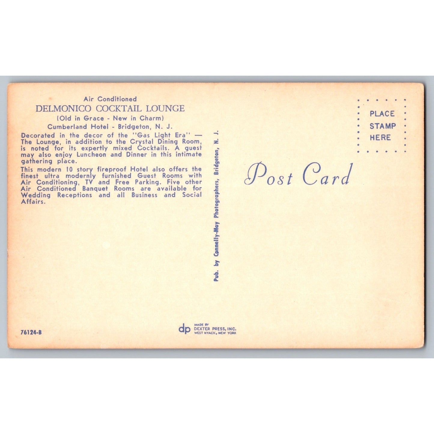 Bridgeton NJ New Jersey Cumberland Hotel Delmonico Lounge Chrome Postcard