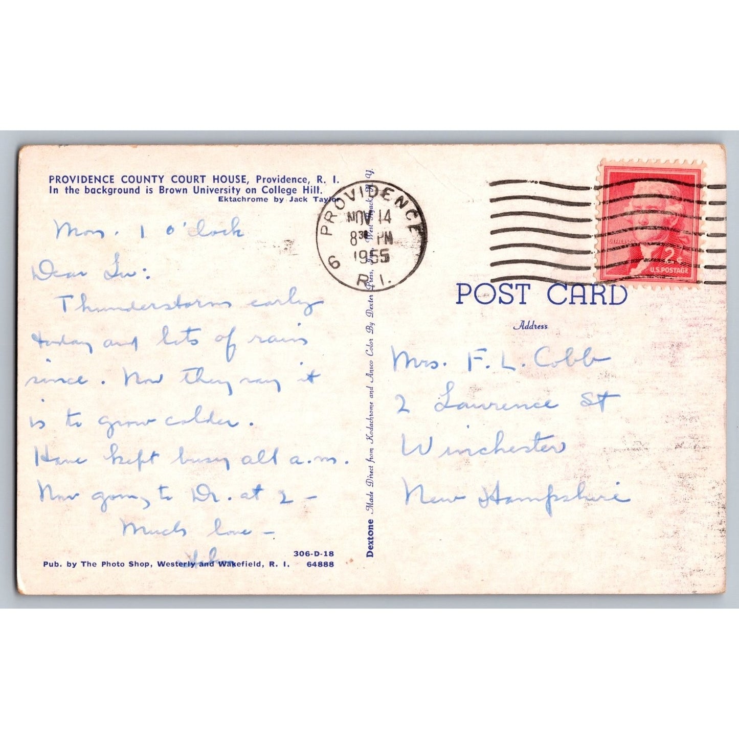 Providence County Court House RI Rhode Island 1955 Chrome Postcard Used