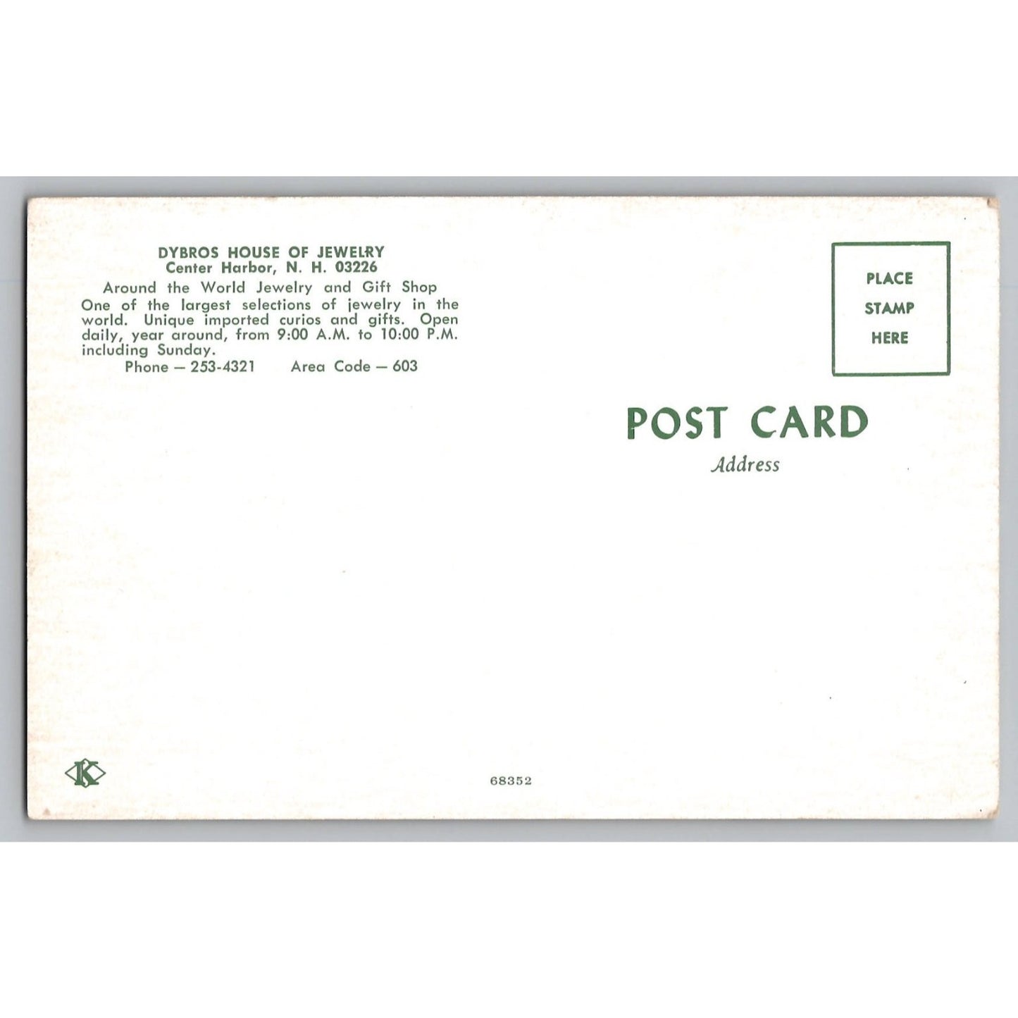 Center Harbor NH New Hampshire Dybro's House of Jewelry Gift Shop Chrome Postcard