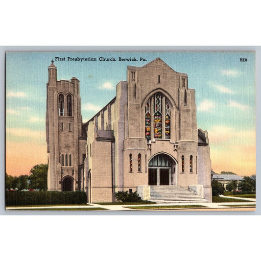 Berwick PA Pennsylvania First Presbyterian Church 1940s Linen Postcard