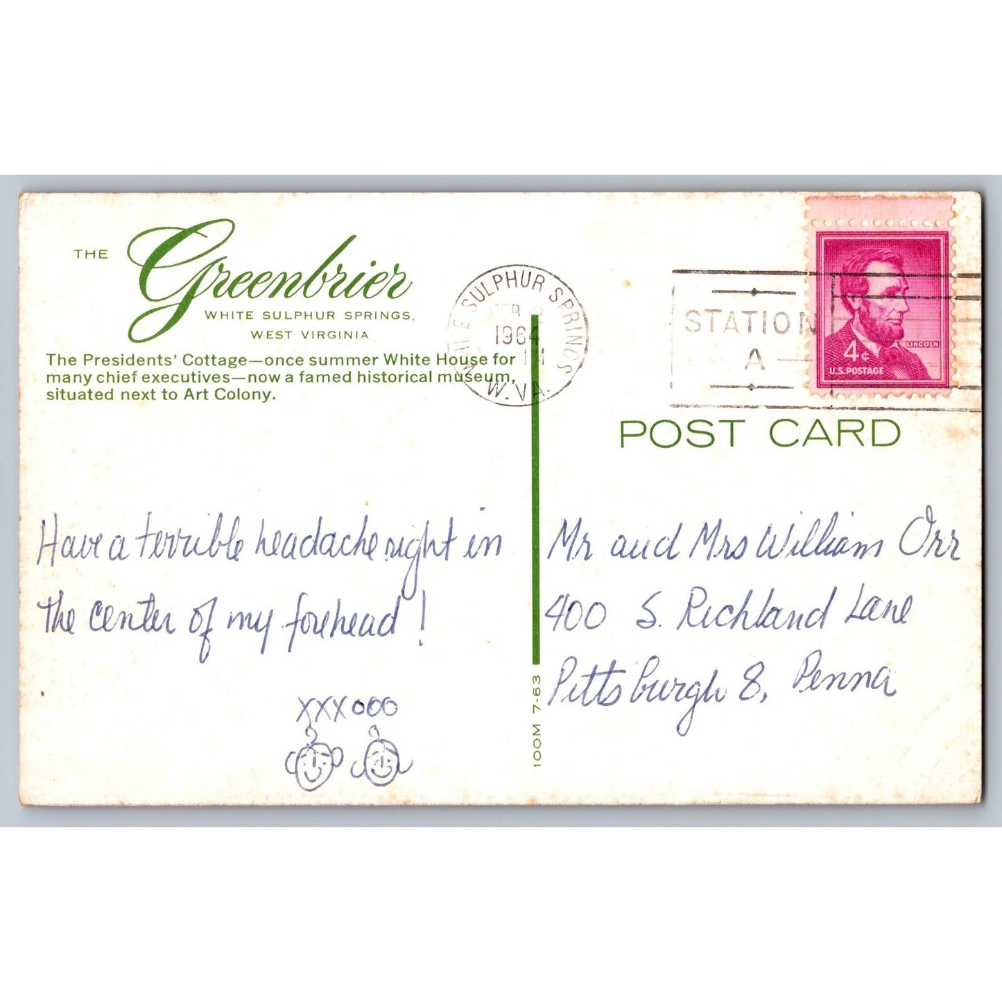 White Sulphur Springs WV West Virginia Greenbrier Hotel Chrome Postcard Used