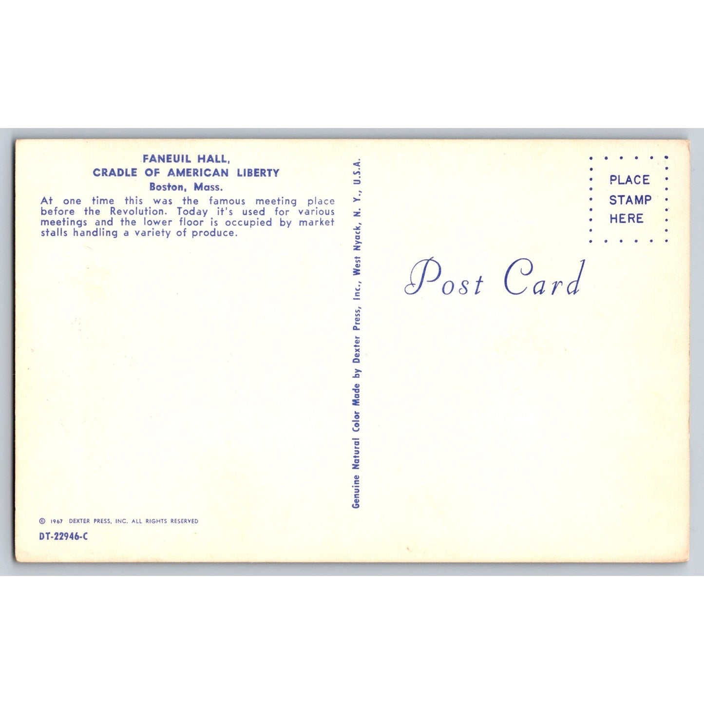 Boston MA Massachusetts Cradle of American Liberty Faneuil Hall 1960s Postcard