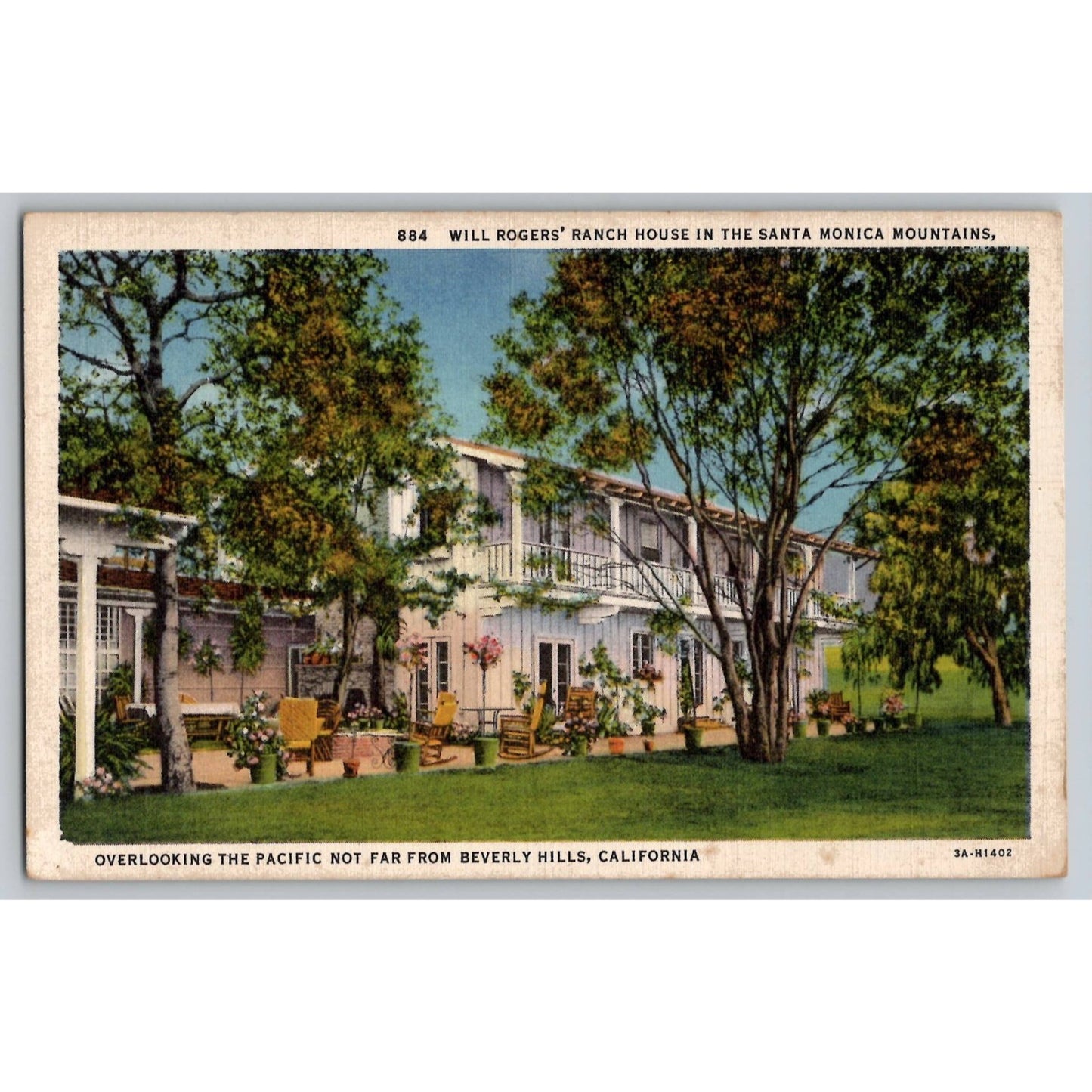 Santa Monica CA California Will Rogers Ranch House Linen Postcard Unused