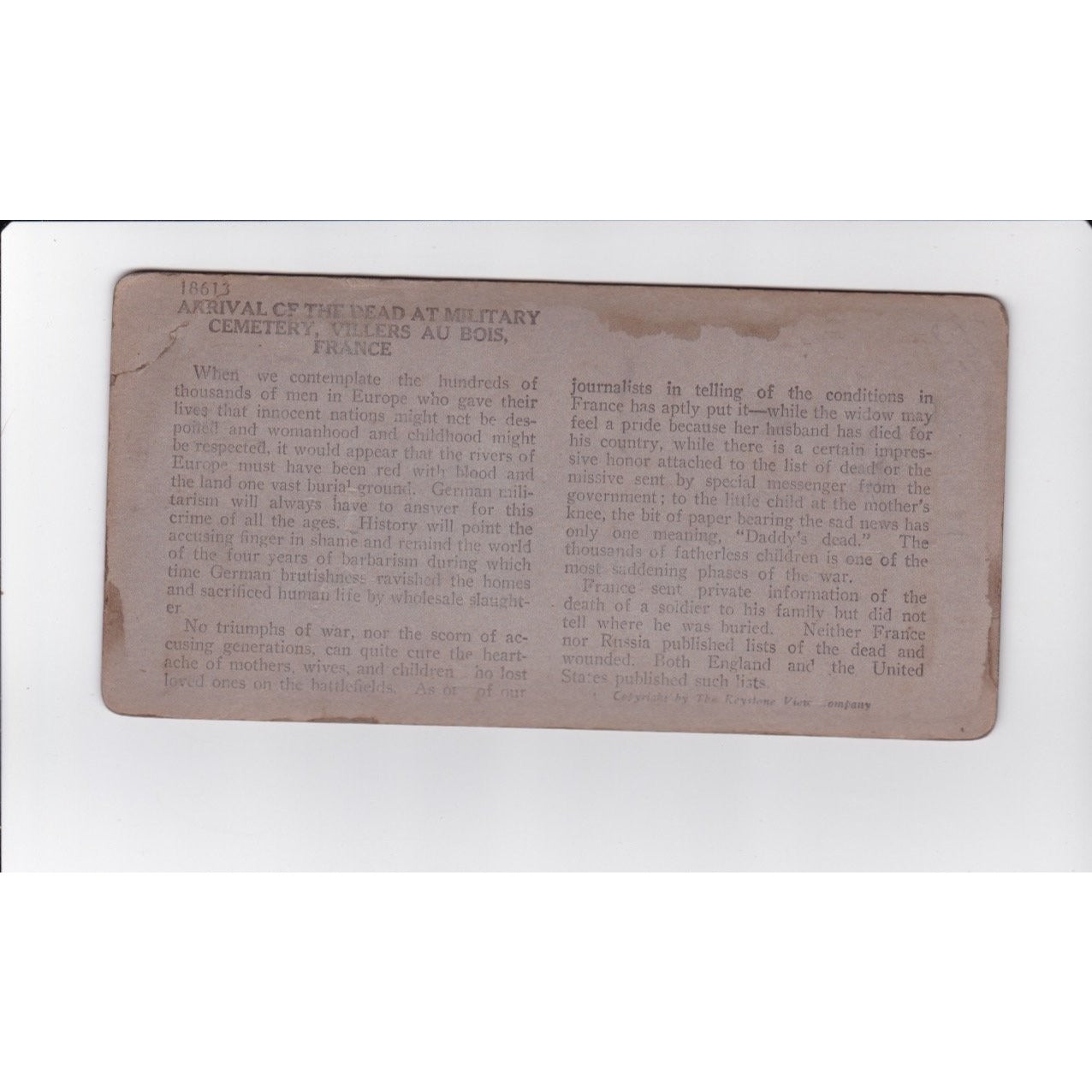 Sacrificed on the Altar of German Militarism Cemetery Stereoview Keystone 1900s