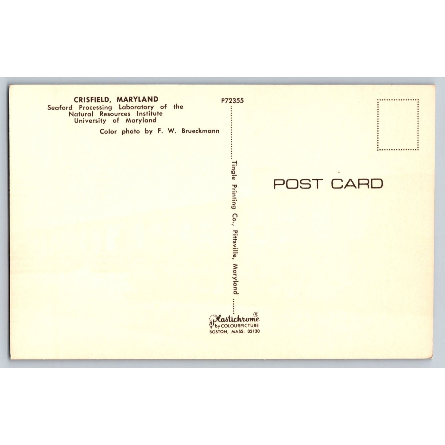 Crisfield MD Maryland Seaford Processing Laboratory Chrome Postcard Unused