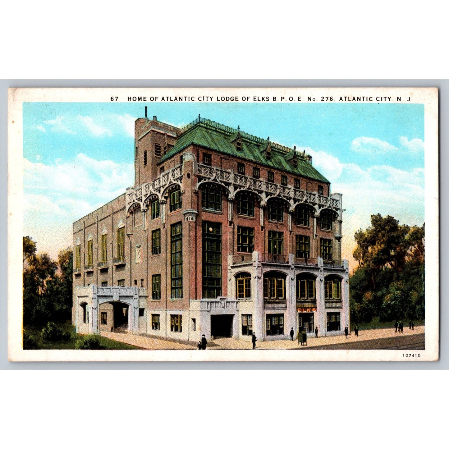 Atlantic City NJ New Jersey Lodge Of Elks BPOE White Border Postcard 1920s
