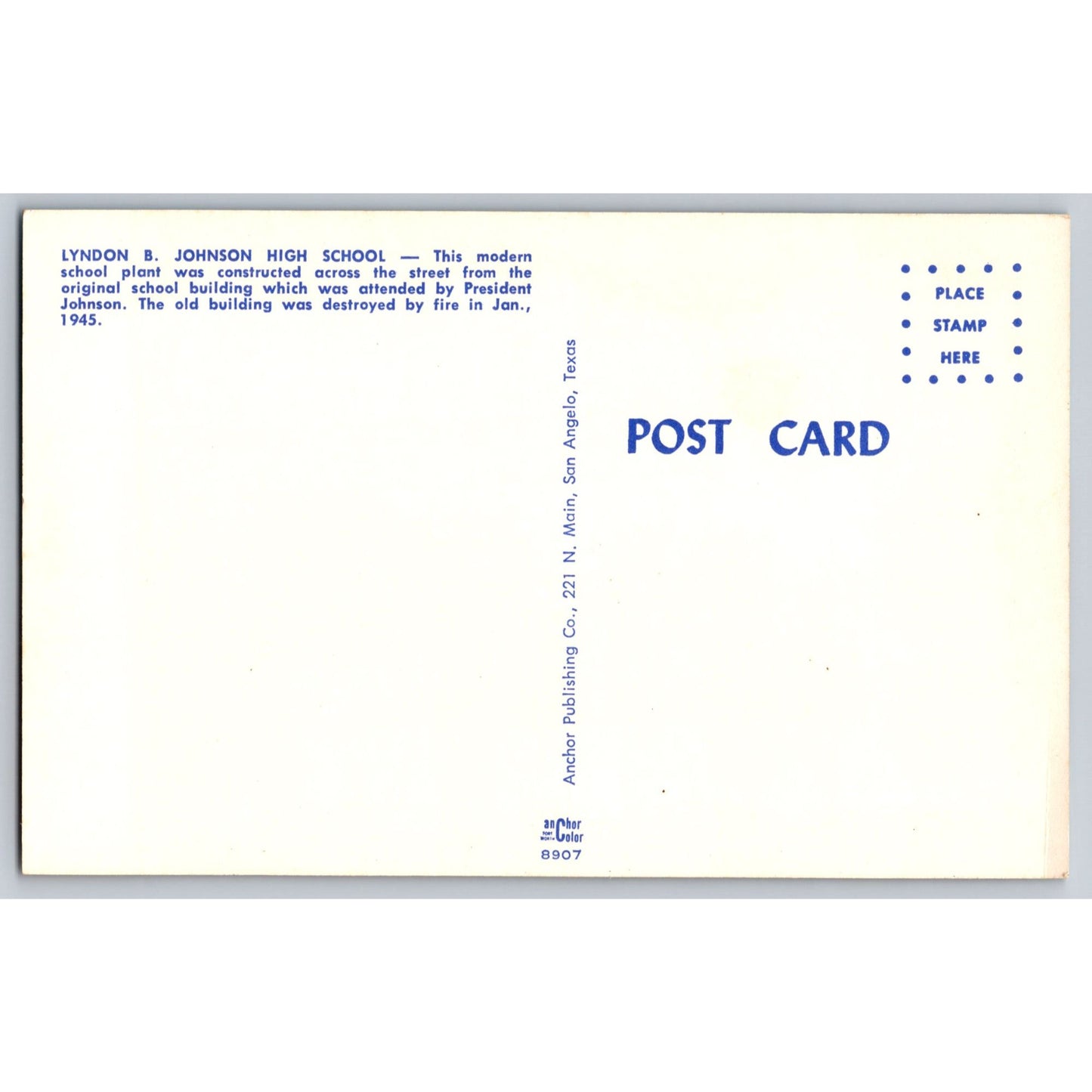 San Angelo TX Texas Lyndon B Johnson High School Chrome Postcard Anchor Publishing