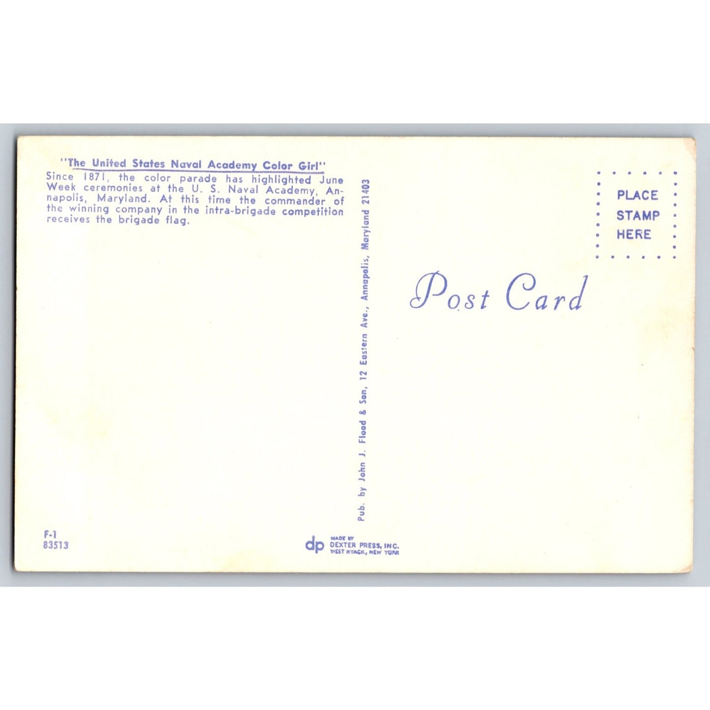 Annapolis MD Maryland US Naval Academy Color Girl June Week Parade Postcard