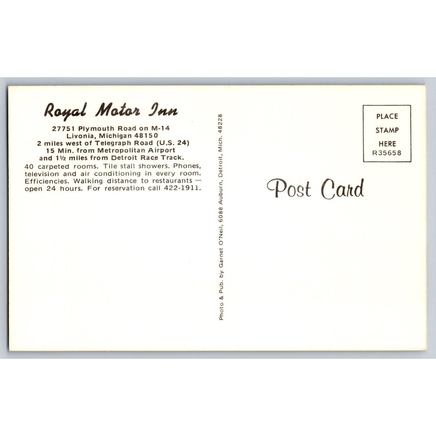 Livonia MI Michigan Royal Motor Inn Chrome Postcard Unused