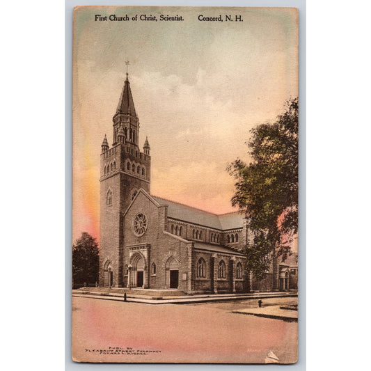 Concord NH New Hampshire First Church Of Christ Scientist Hand Colored Postcard