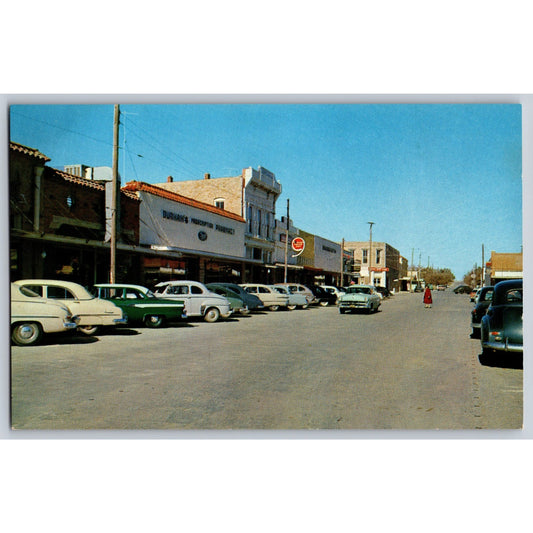Comanche TX Texas Business District Main Street 1950s Chrome Postcard Lee Caskey