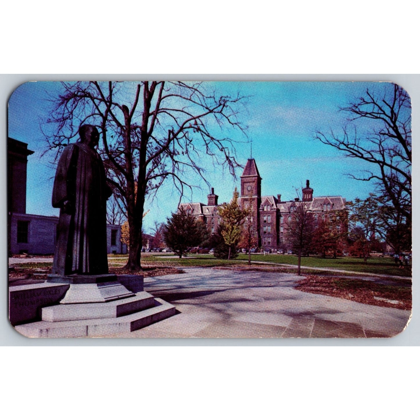 Columbus Ohio State University Hall & William Oxley Thompson Statue Postcard
