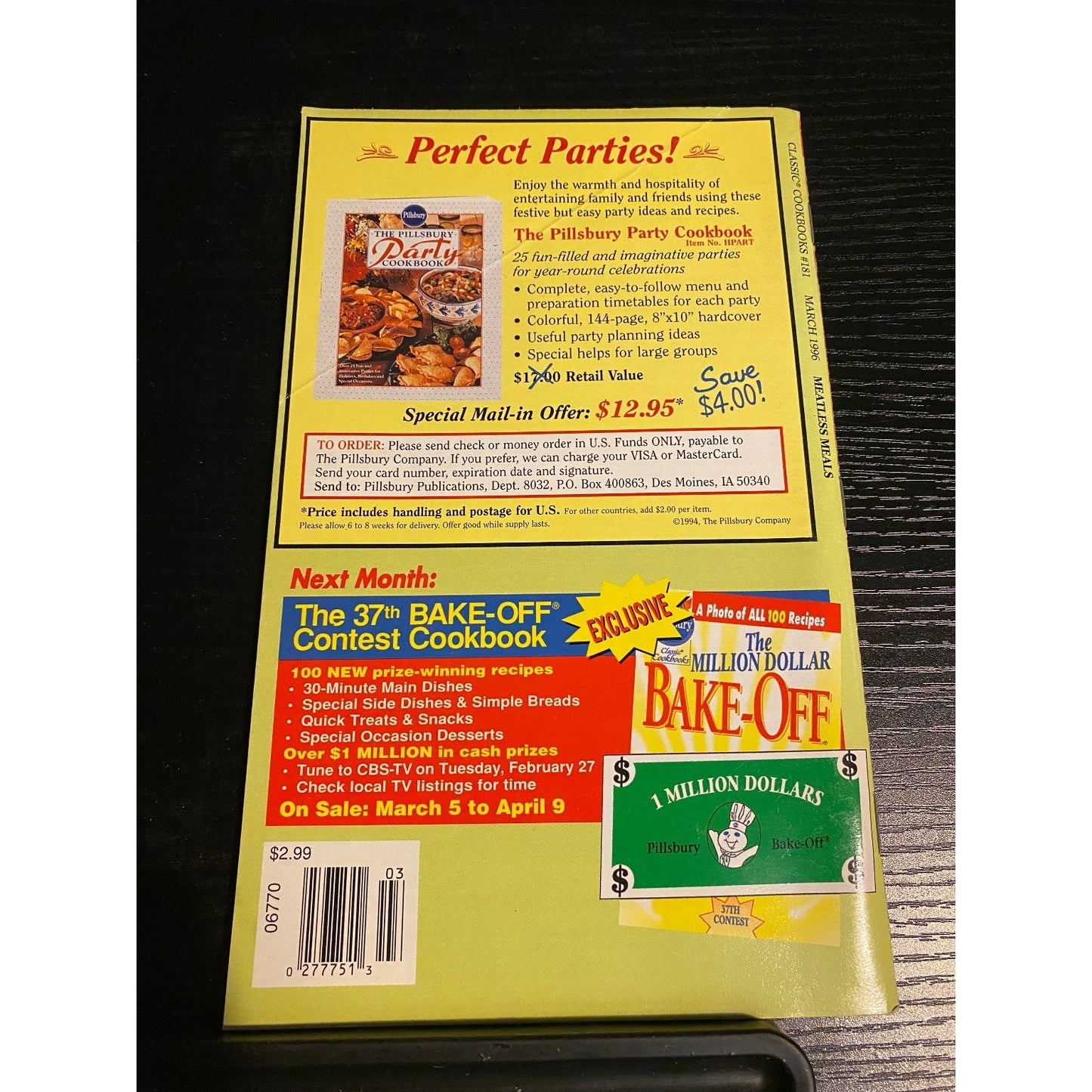 Pillsbury Classic Cookbook Booklet Meatless Meals 1996 March Edition Recipes
