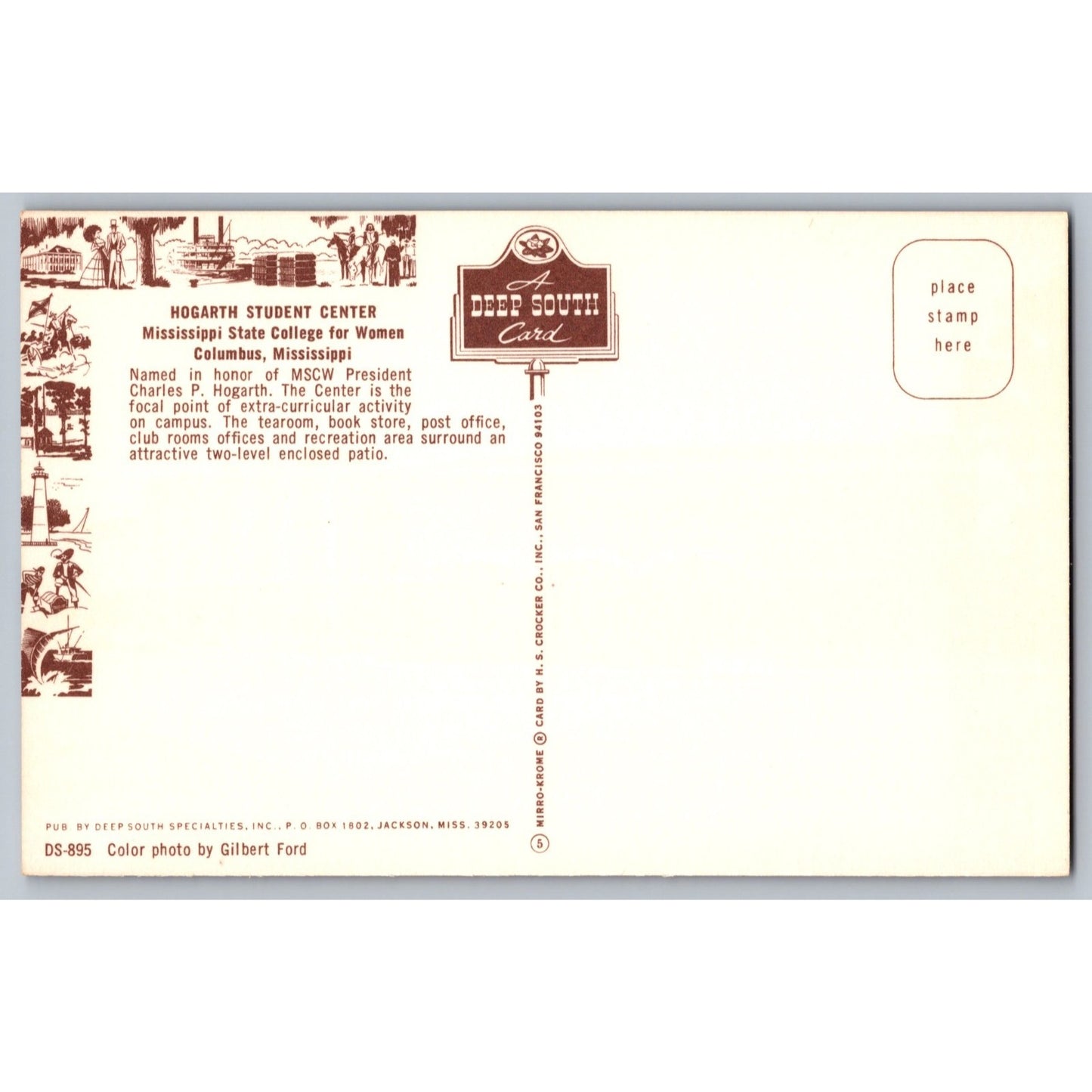 Columbus MS Mississippi State College for Women Hogarth Student Chrome Postcard Unused