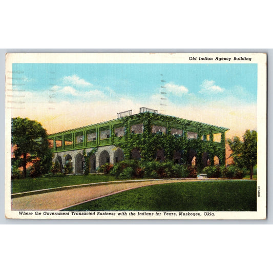 Muskogee OK Oklahoma Old Indian Agency Building White Border Postcard Used