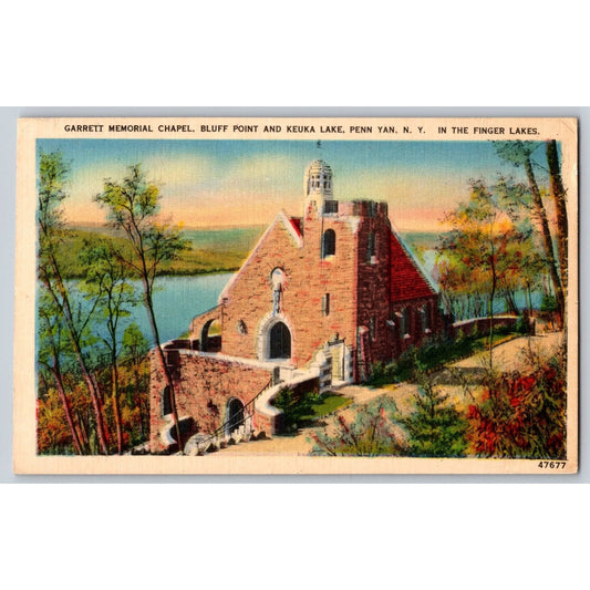 Pen Yan NY New York Garrett Chapel Keuka Lake Bluff Point White Border Postcard