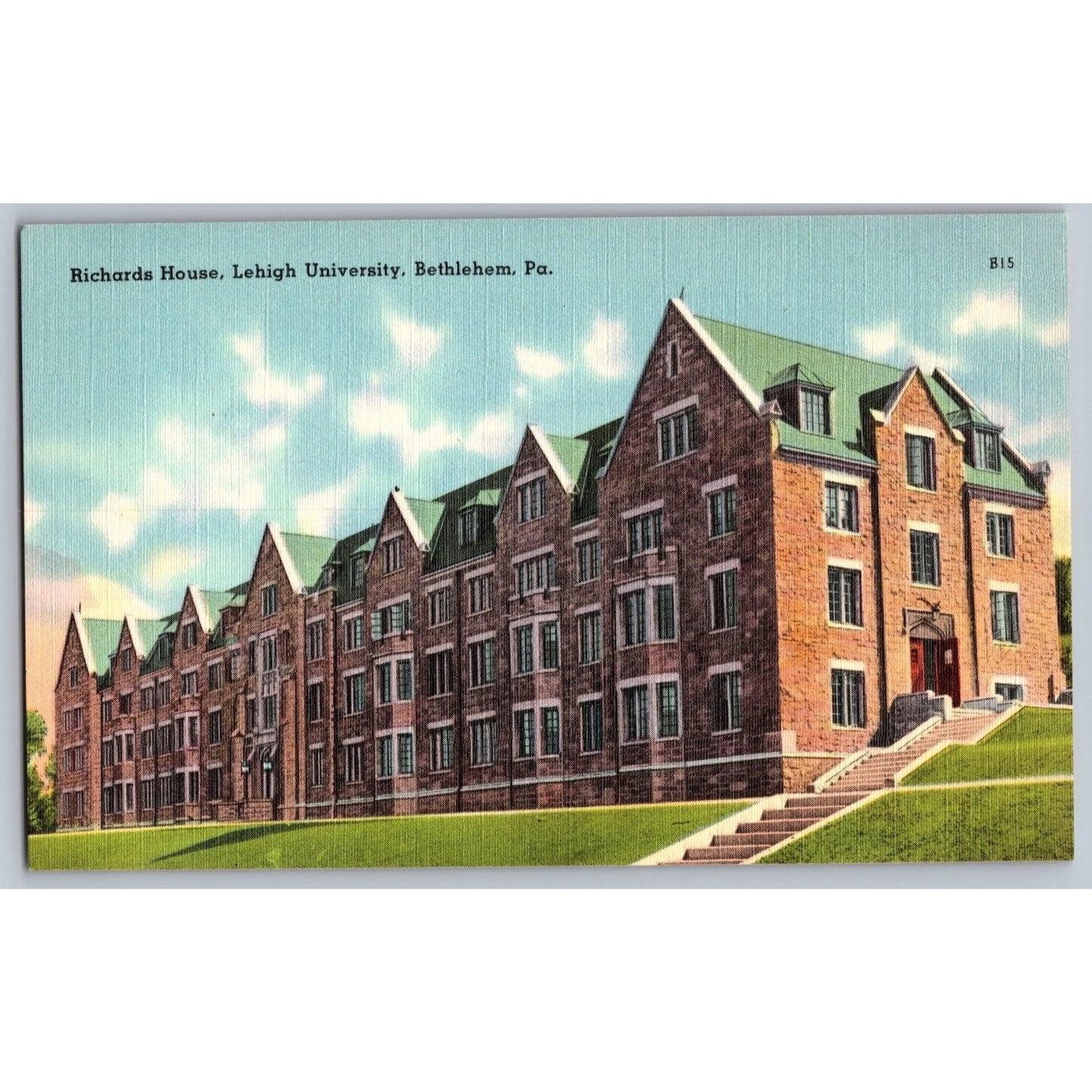 Bethlehem PA Pennsylvania Lehigh University Richards House Linen Postcard 1938