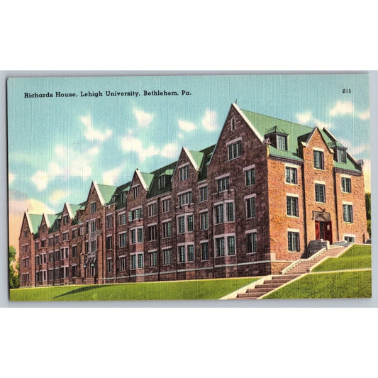 Bethlehem PA Pennsylvania Lehigh University Richards House Linen Postcard 1938